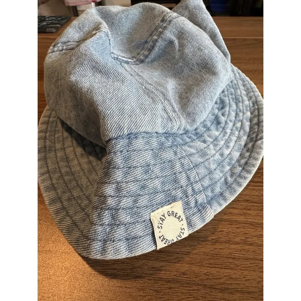 Zara Kids Unisex Washed Denim Cotton Lightweight Summer Bucket Hat Blue